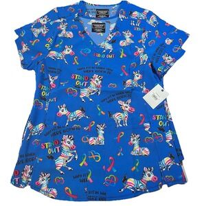 Cherokee Women's Unicorn Llama Zebra Scrub Top XS  Nurse Doctor Office Autism‎